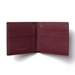 Open burgundy crocodile-embossed leather bifold wallet by GENTCREATE showing the card slots, on white