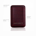 GENTCREATE burgundy crocodile-embossed calfskin leather cardholder with hand-stitched border and card slots