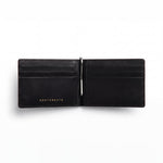 Open burgundy glossy crocodile-embossed leather money clip wallet by GENTCREATE showing its card slots and clip, on white
