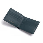 Open green crocodile-embossed leather bifold wallet by GENTCREATE showing the card slots, on white