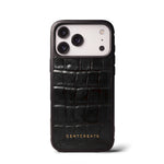 Black glossy crocodile-embossed calfskin iPhone case by GENTCREATE
