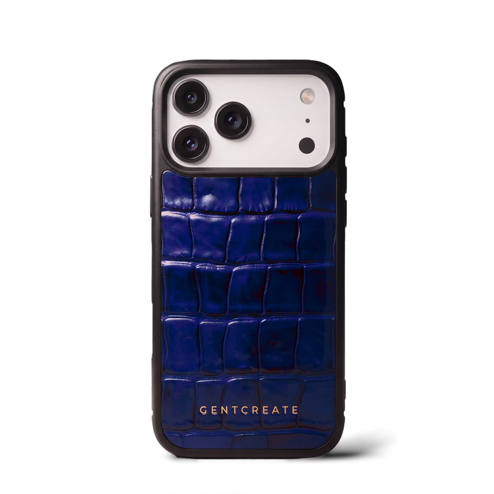 Blue glossy crocodile-embossed calfskin iPhone case by GENTCREATE