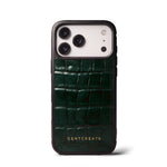 Green glossy crocodile-embossed calfskin iPhone case by GENTCREATE
