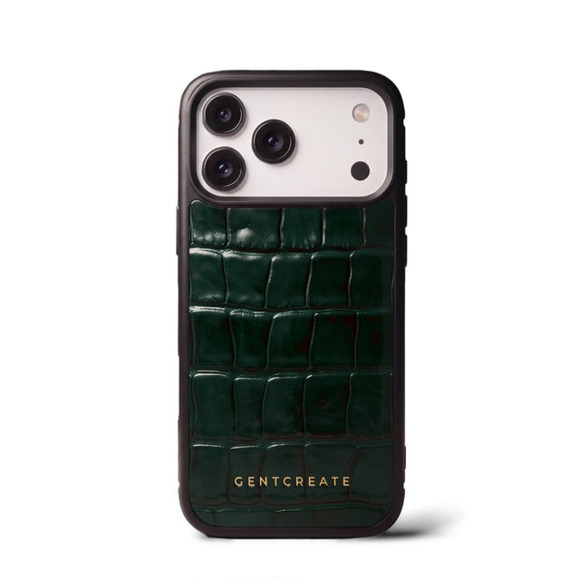 iPhone-Hülle aus Kalbsleder mit Krokodilprägung, Grün, GENTCREATE