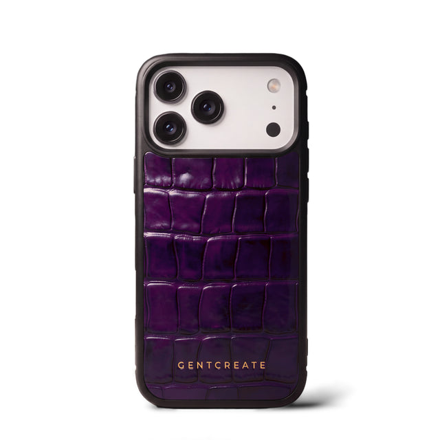 iPhone-Hülle aus Kalbsleder mit Krokodilprägung, Magenta, GENTCREATE