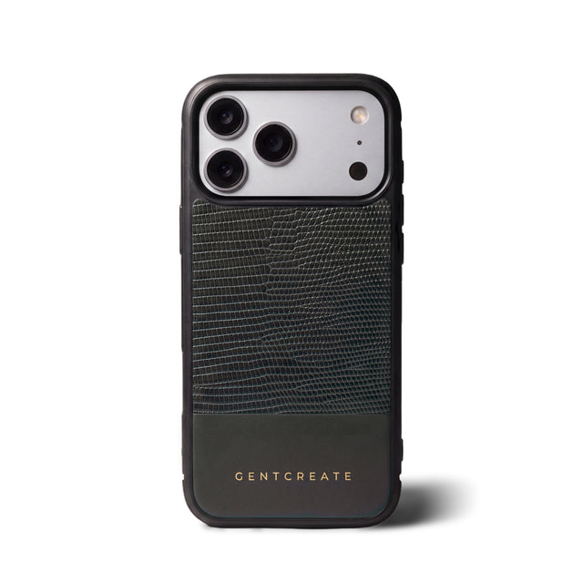 Funda de piel de becerro para iPhone con grano de lagarto, negra, GENTCREATE