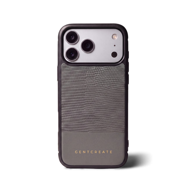 Funda de piel de becerro para iPhone con grano de lagarto, gris, GENTCREATE