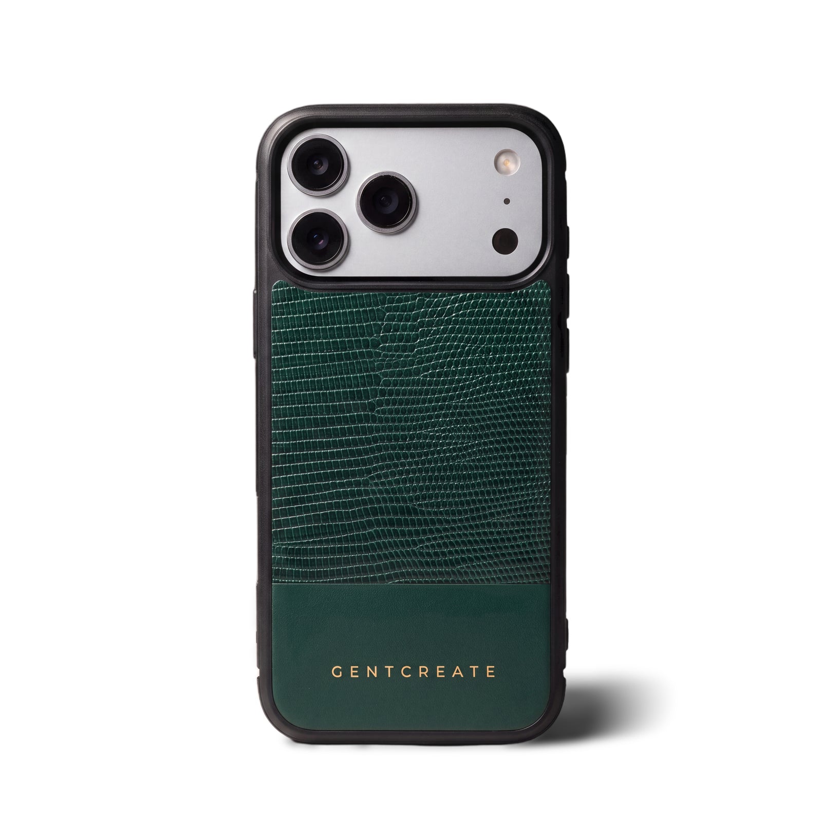 리자드 엠보싱 카프스킨 iPhone 케이스, 그린, GENTCREATE
