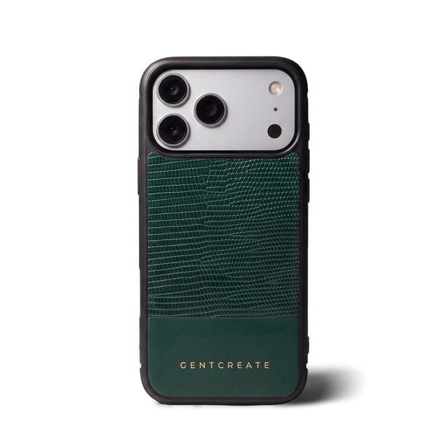Funda de piel de becerro para iPhone con grano de lagarto, verde, GENTCREATE