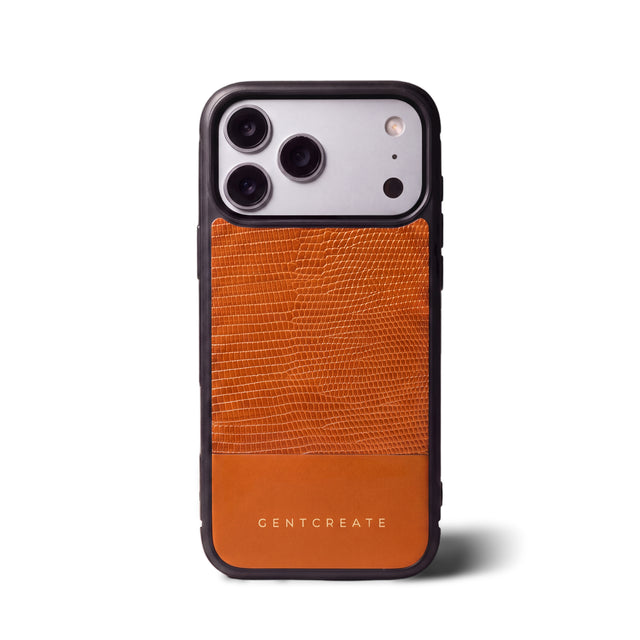 Funda de piel de becerro para iPhone con grano de lagarto, naranja, GENTCREATE