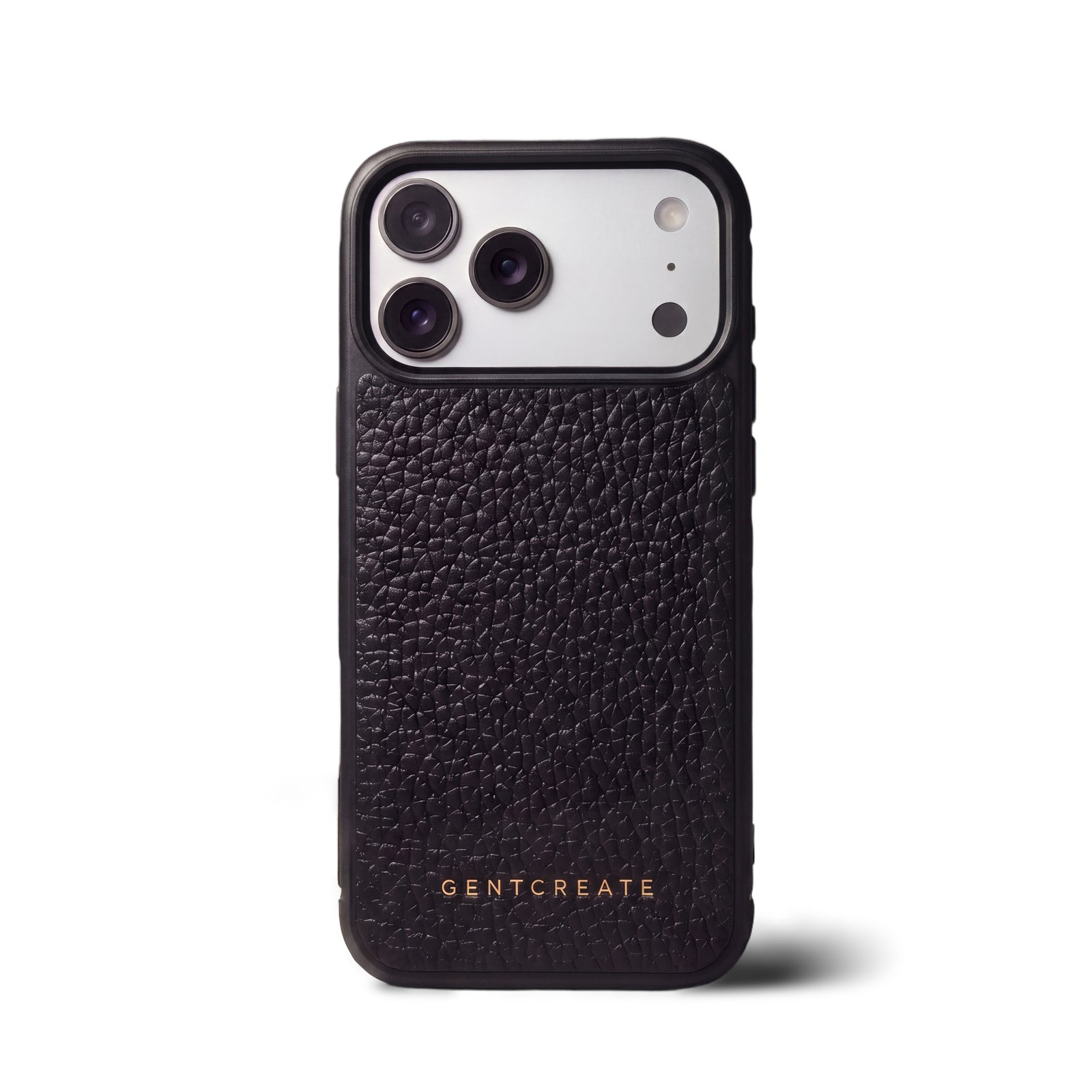 iPhone-cover i læder med småstensnarv, sort, GENTCREATE