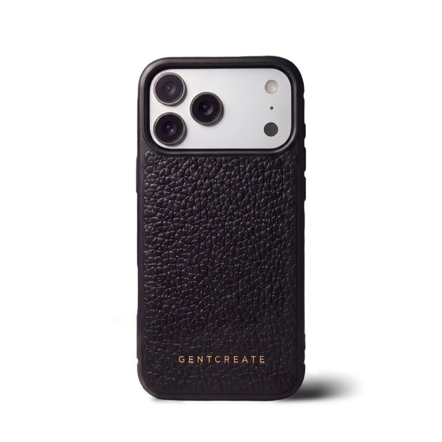 Funda de piel para iPhone con grano de guijarro, negra, GENTCREATE