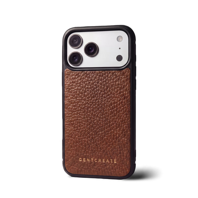 Funda de piel para iPhone con grano de guijarro, marrón, GENTCREATE