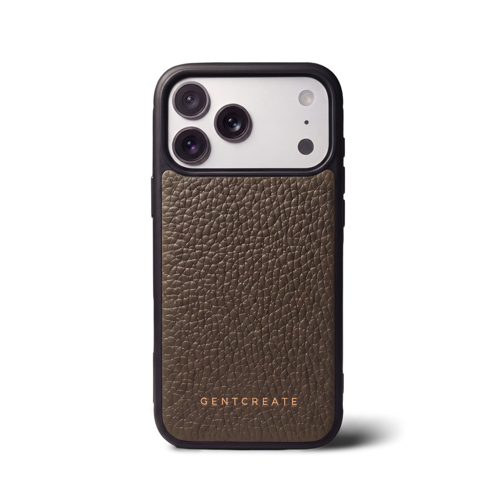 iPhone-cover i læder med småstensnarv, khaki, GENTCREATE