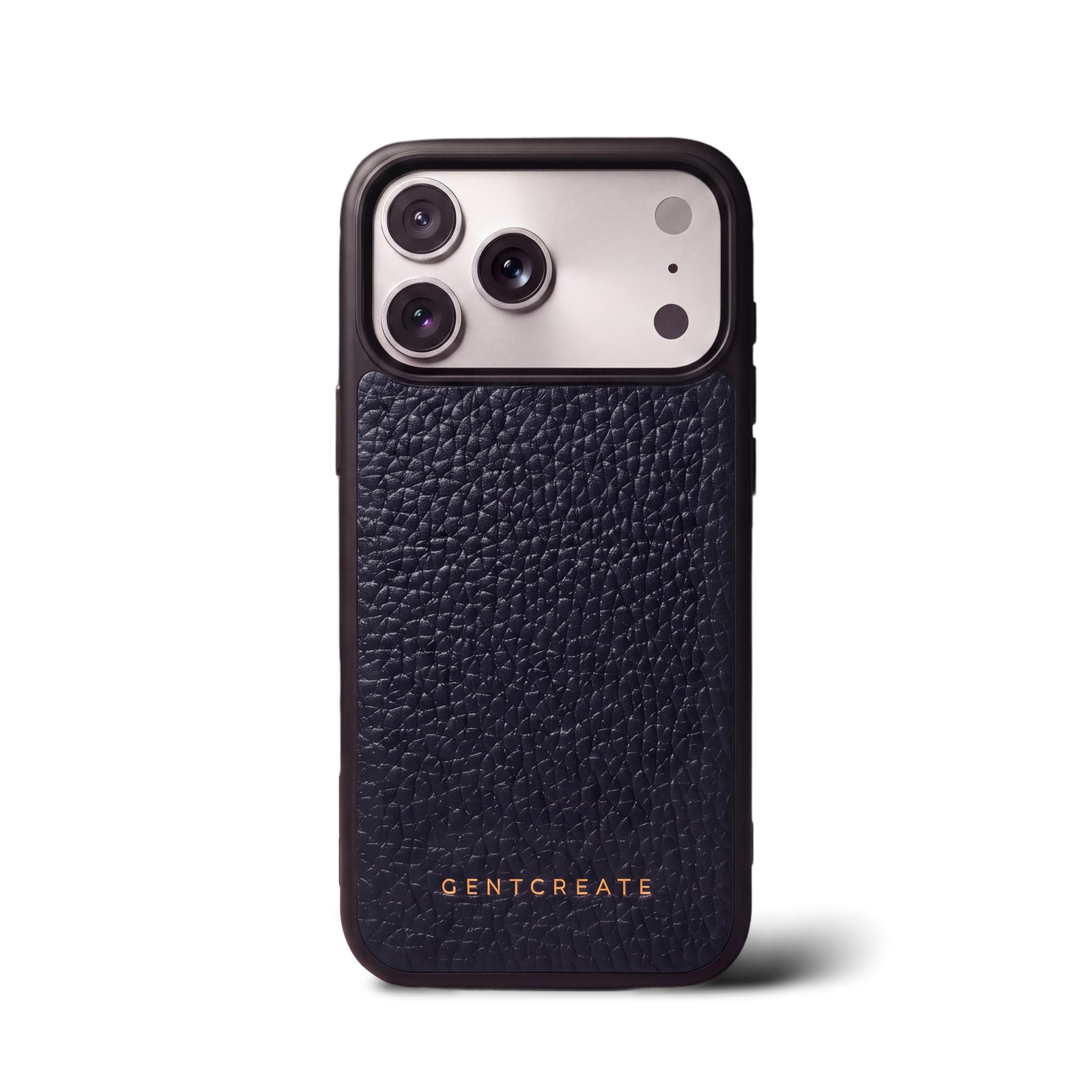 iPhone-cover i læder med småstensnarv, marineblåt, GENTCREATE