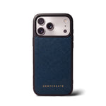Saffiano 크로스해치를 압인한 송아지 가죽 iPhone 케이스, 네이비, GENTCREATE