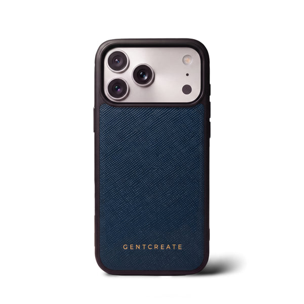 Saffiano leather iPhone case in Navy
