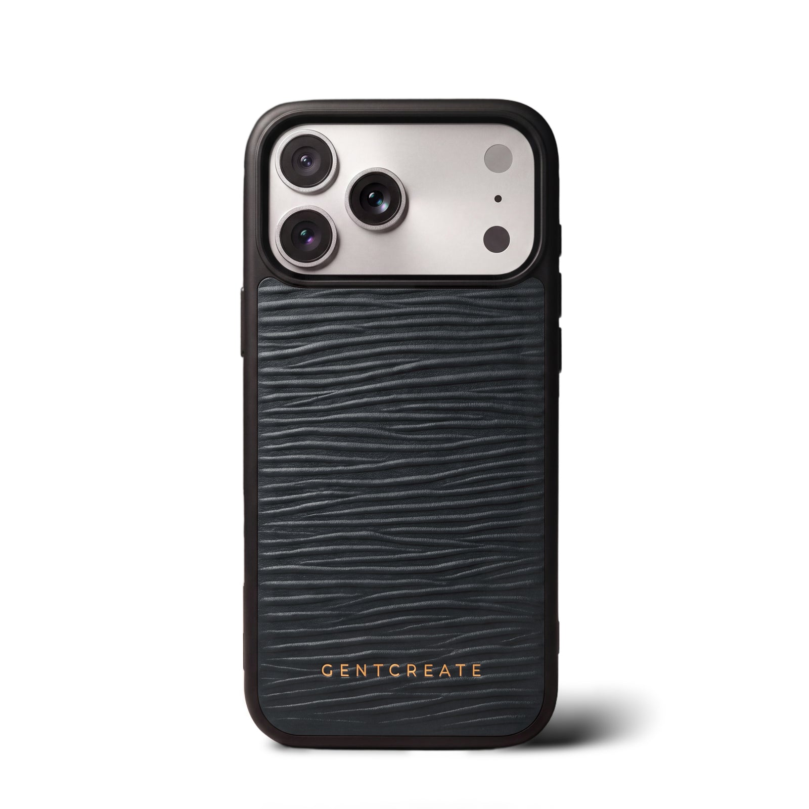 웨이브 그레인 가죽 iPhone 케이스, 블랙, GENTCREATE