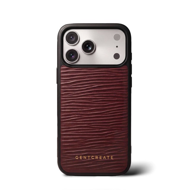 Funda de piel para iPhone con grano ondulado, burdeos, GENTCREATE