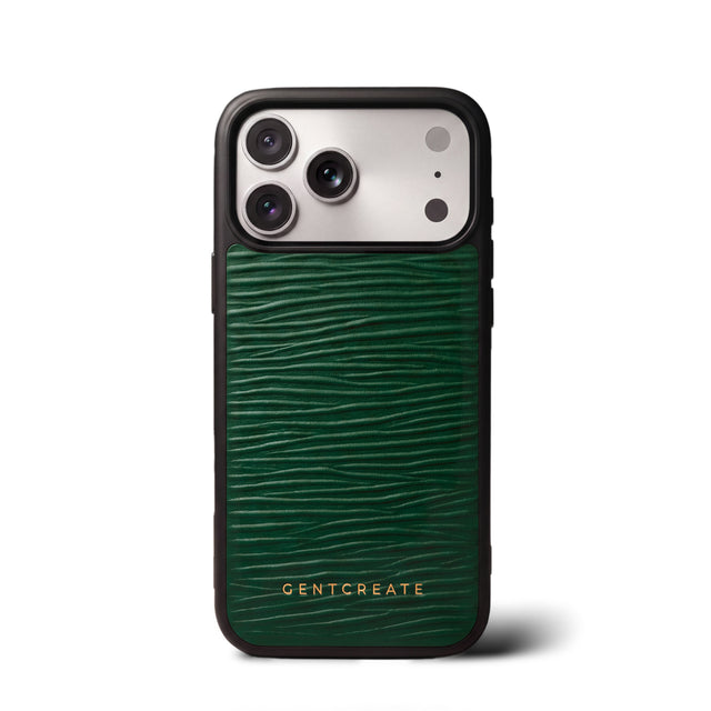 Funda de piel para iPhone con grano ondulado, verde, GENTCREATE