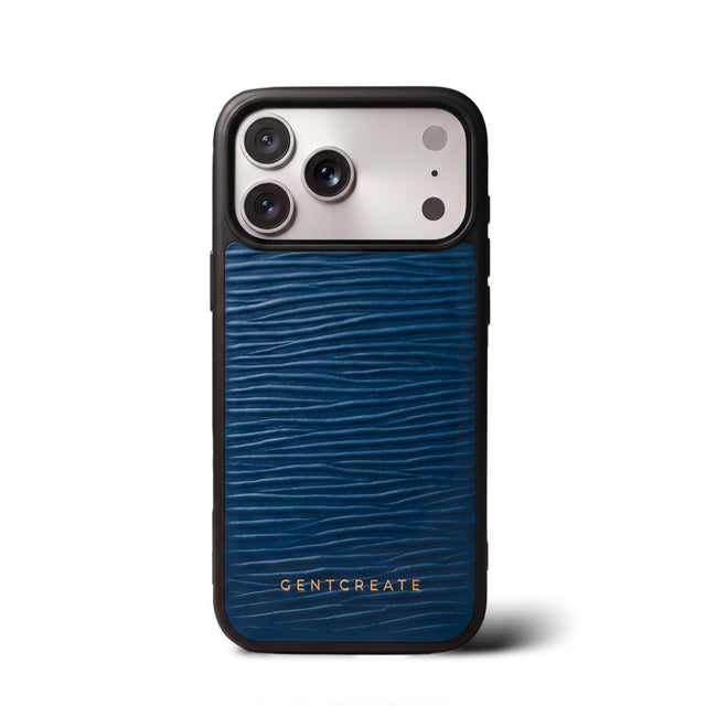 Funda de piel para iPhone con grano ondulado, azul marino, GENTCREATE