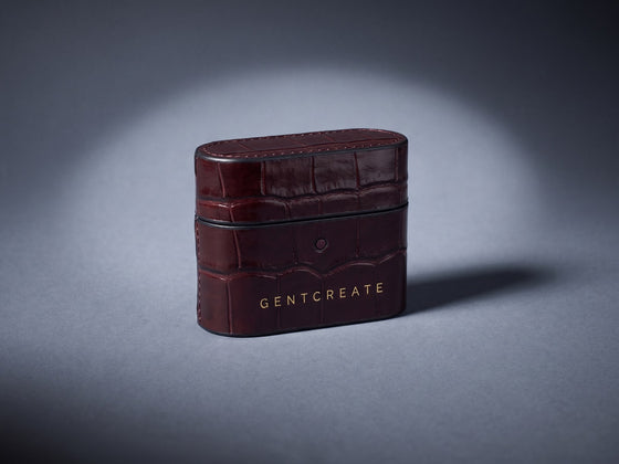 Funda AirPods Pro burdeos de cuero grabado croco de GENTCREATE, imagen del menú Fundas de cuero para AirPods
