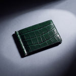 Green crocodile-embossed leather money clip wallet by GENTCREATE, Leather Money Clip Wallets menu image