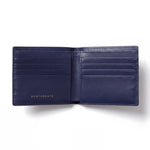 Open navy crocodile-embossed leather bifold wallet by GENTCREATE showing the card slots, on white