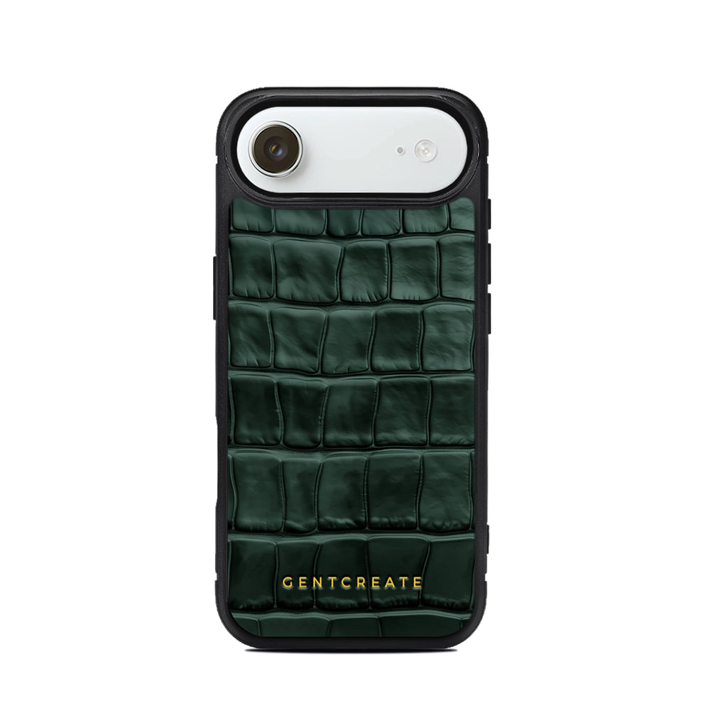 Green iPhone 17 Air textured phone case with 'GENTCREATE' branding on a white background