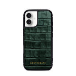 Green textured phone case with 'GENTCREATE' branding on a white background