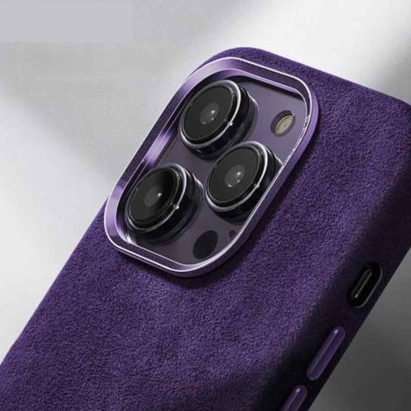 Close-up photo of a purple Alcantara iPhone Case by Gentcreate