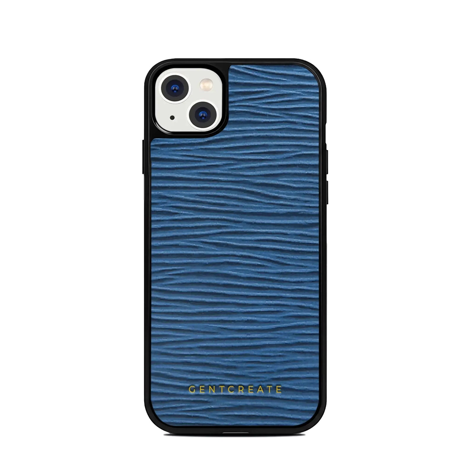 Leather iPhone Case Wave Pattern, iPhone 16 Pro / Navy Leather iPhone Case Wave Pattern, iPhone 16 Pro / Navy