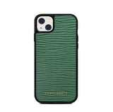 绿色皮革iPhone 15手机壳 波浪图案