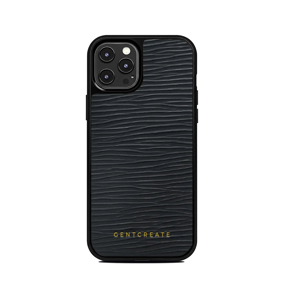 黑色皮革iPhone 16 Pro Max手机壳 波浪图案