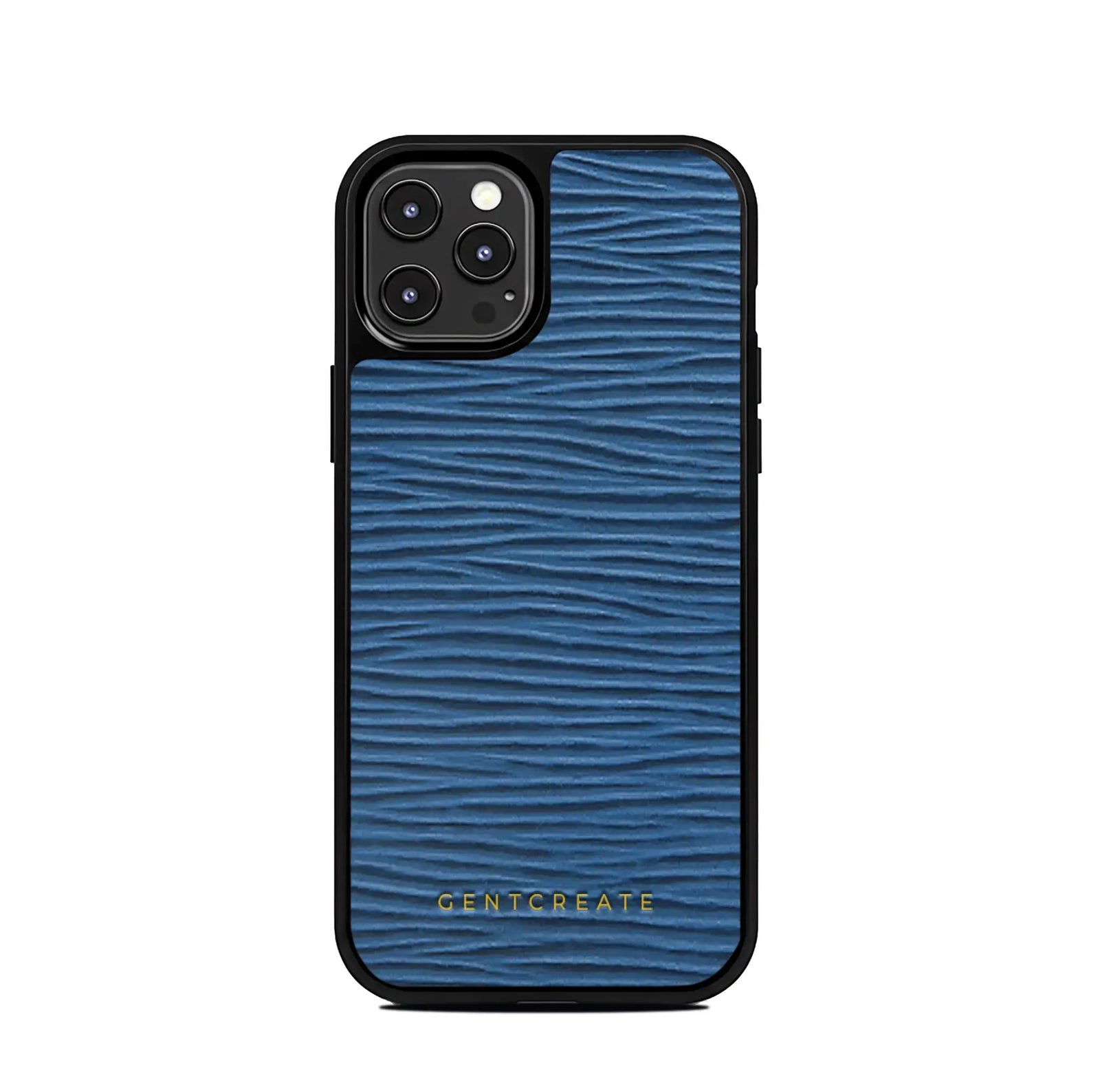 Leather iPhone Case Wave Pattern, iPhone 16 Pro / Navy Leather iPhone Case Wave Pattern, iPhone 16 Pro / Navy