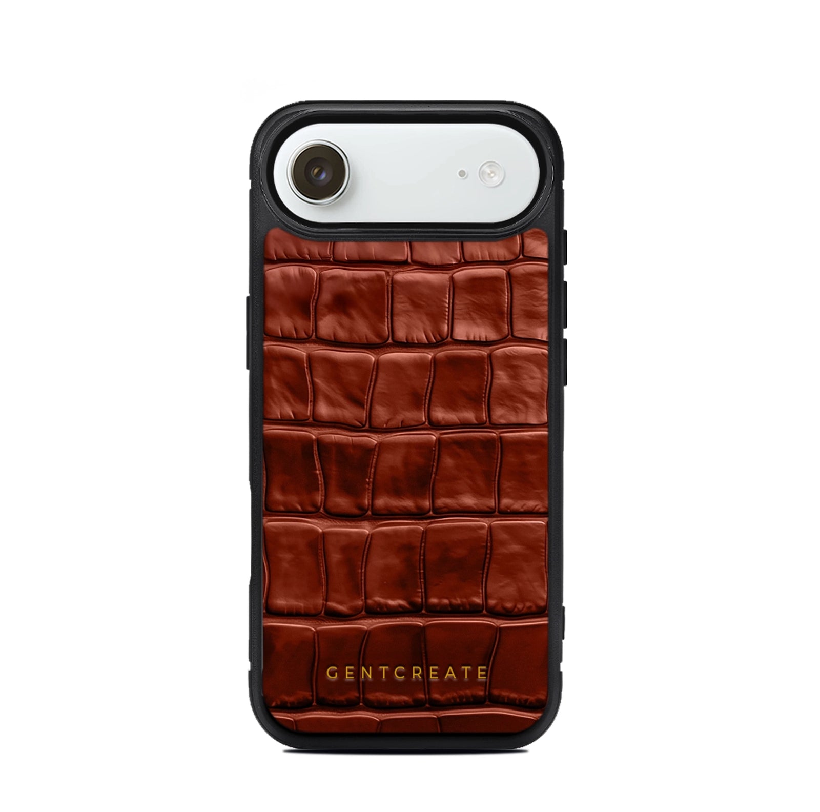 Brown iPhone 17 Air textured phone case with 'GENTCREATE' branding on a white background