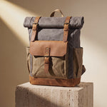 Brown Retro Vintage Canvas Roll-Top Backpack Deliciae by GENTCREATE – Video © GENTCREATE