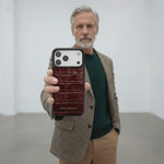 Croco glossy leather iPhone 17 Pro Max case in burgundy color by GENTCREATE