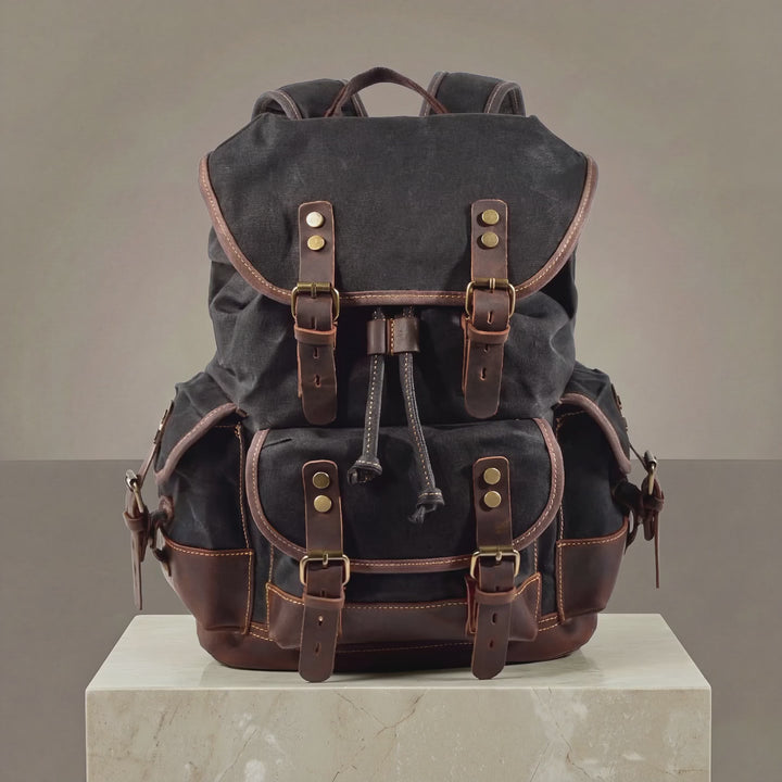 Black Waterproof Canvas & Leather Backpack by GENTCREATE – Vintage Rucksack Video © GENTCREATE