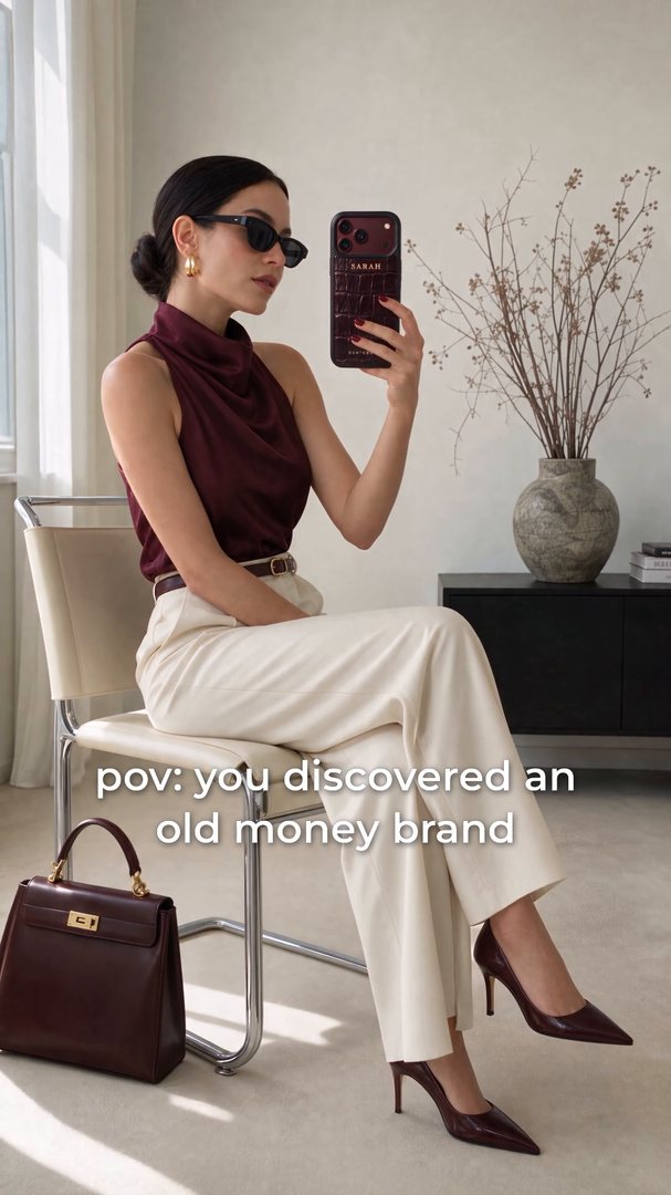 A burgundy croco case in a mirror selfie