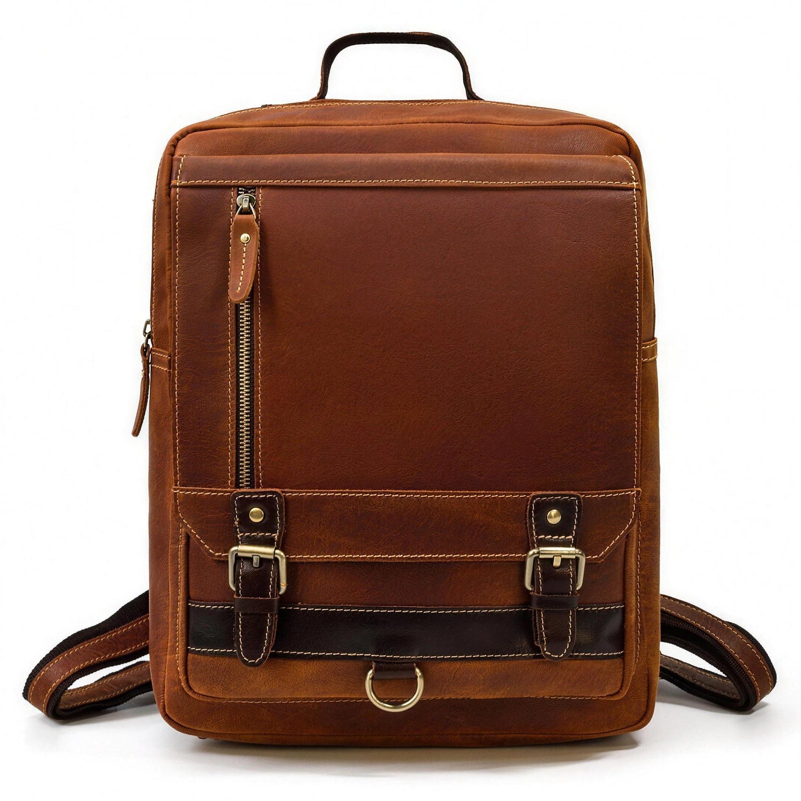 antique leather backpack Women's Vintage Brown Purse two zipped exterior pockets Graduation Leather Bag Gift for