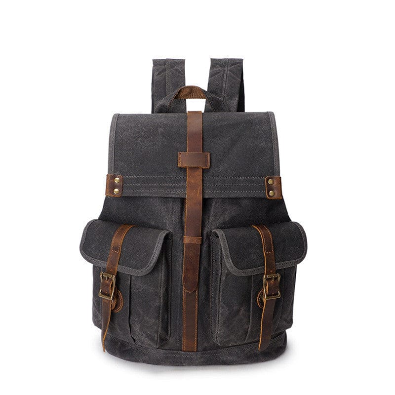 canvas backpack leather accents Waxed Canvas Retro Backpack Pone, Forest Green