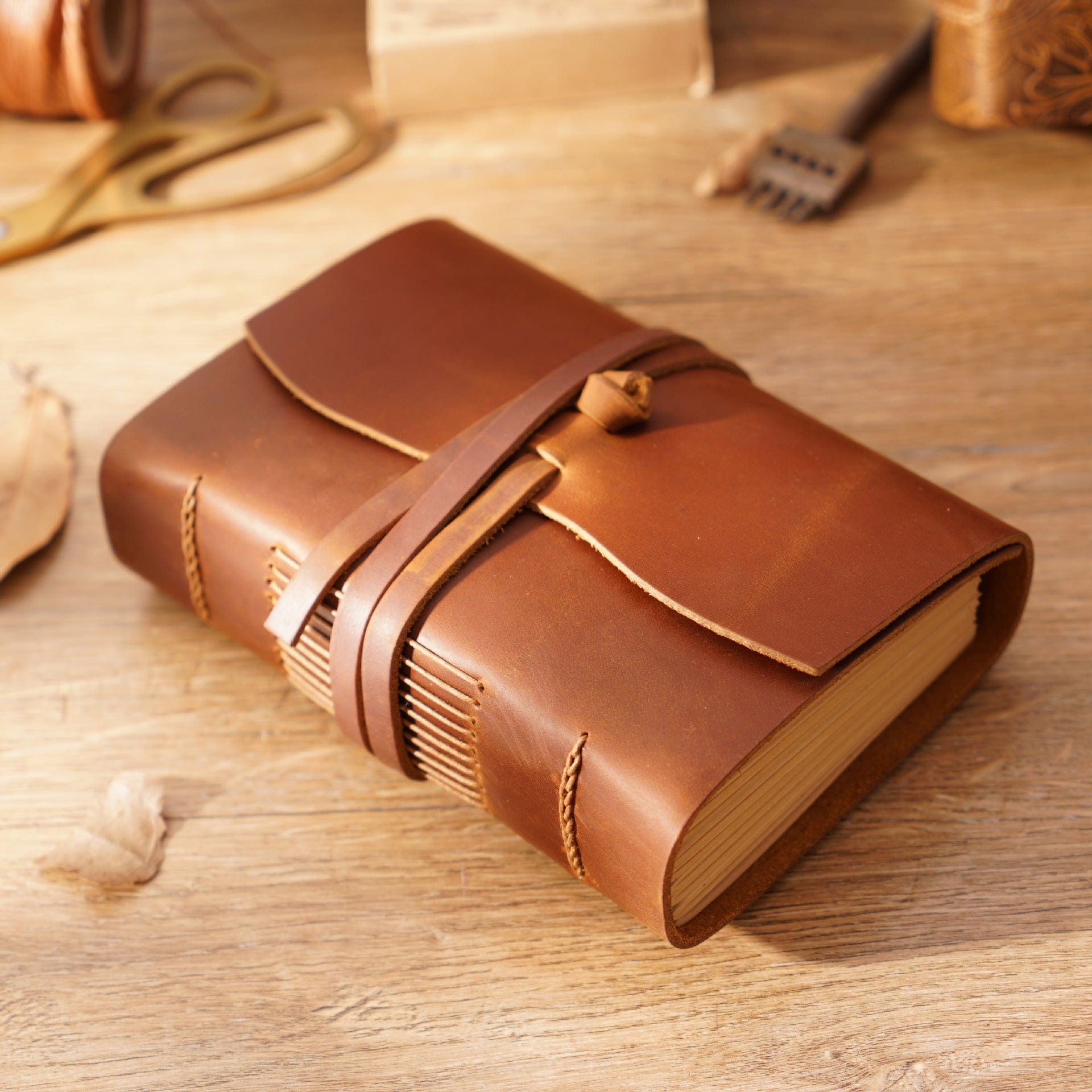 World Travel Journal, Genuine Calfskin Leather, 6, Green