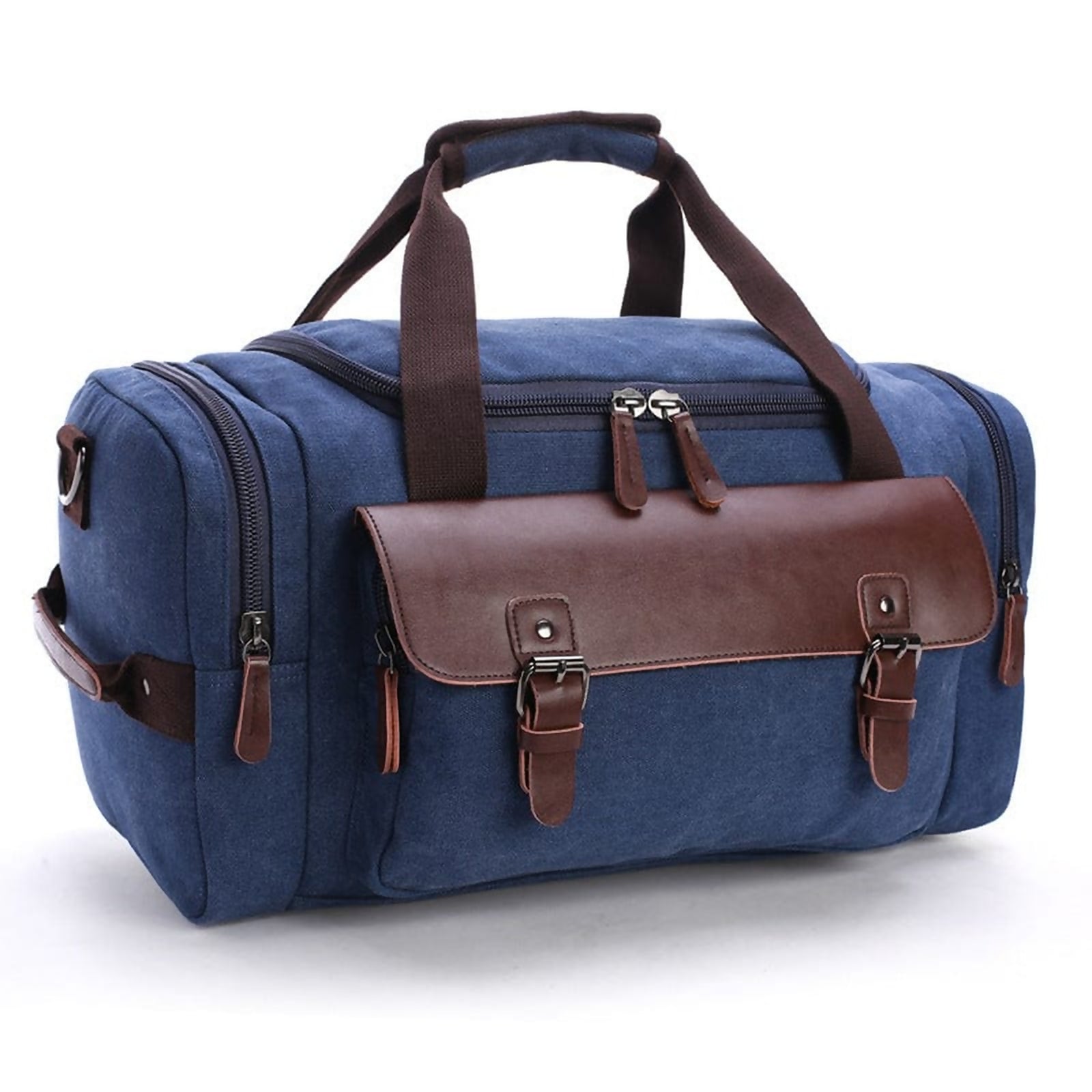 canvas travel bag for men Men's Large Backpack and magnetic closures Blue Leather Canvas Duffle Bag