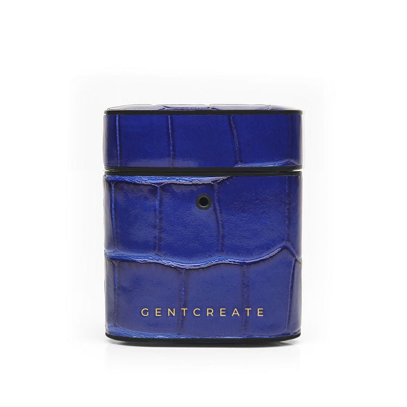 जेंटक्रिएट द्वारा नीले चमकदार चमड़े का एयरपॉड केस