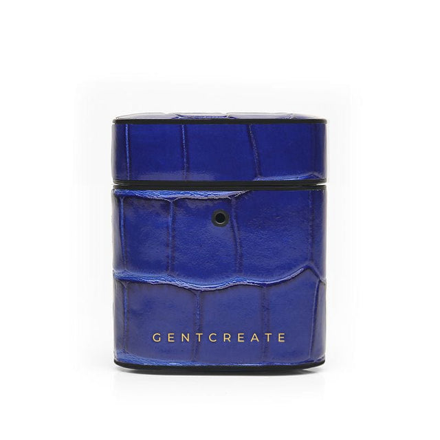 Blue Glossy Leather Airpods Case By Gentcreate
