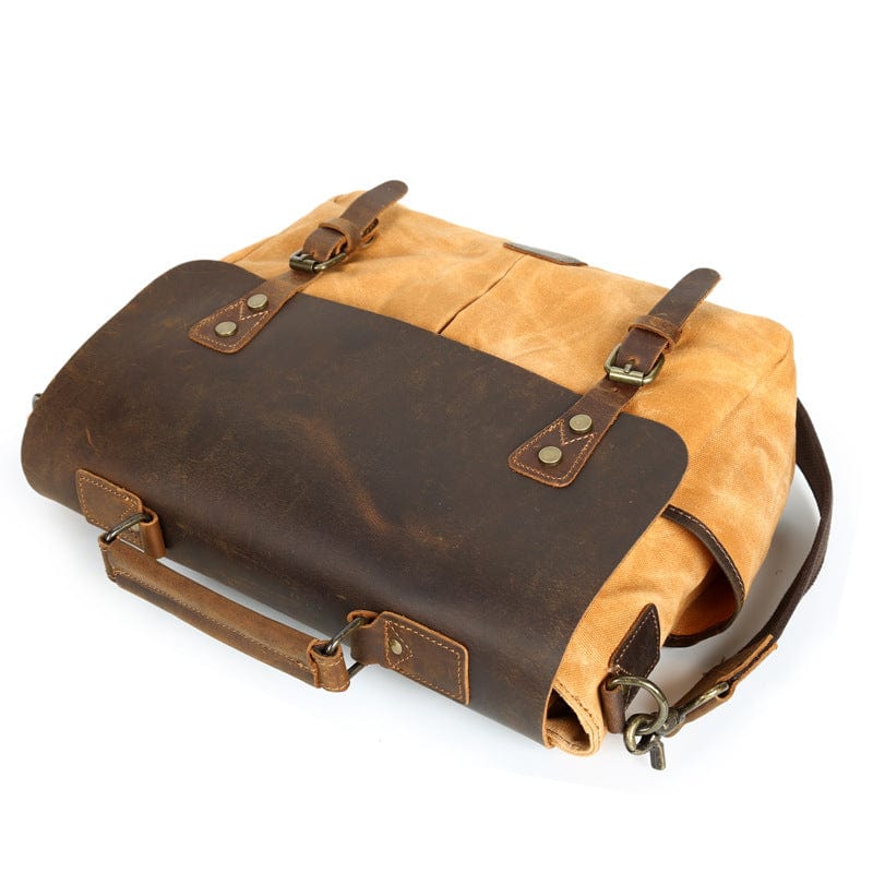 Waxed Canvas Messenger Bag "Saluto" Yellow & Brown