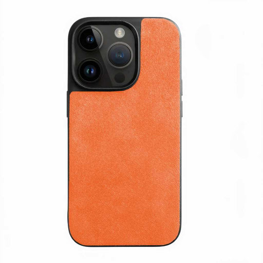 Alcantara iPhone 14 case In orange color