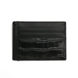 Black Leather Card Holder  Crocodile Pattern