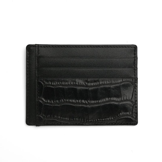 Porte-cartes en cuir noir motif crocodile